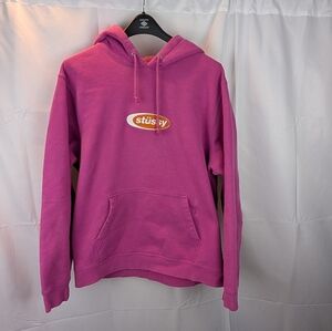 Stussy Oval App. Hoodie Mens L Magenta Sweatshirt Embroidered In GUC